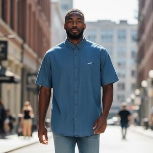 Hollister Men's Dark Blue Casual Button Down Shirt slim small